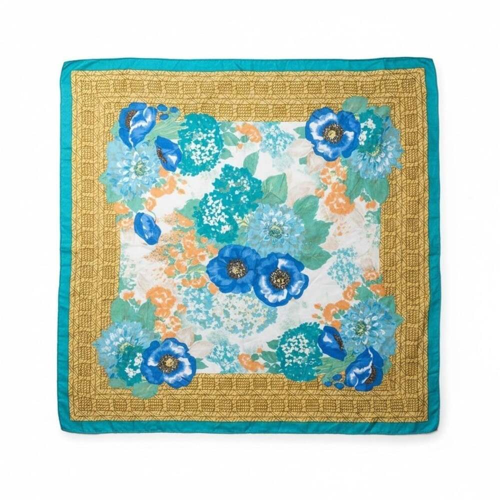 Worthington Floral Square Scarf Blue Gold Italian Made